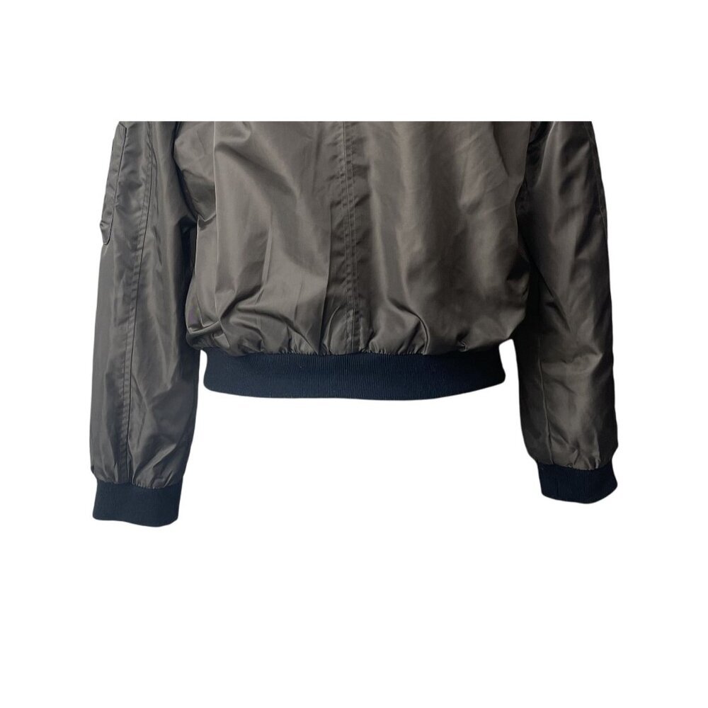 Zara Womens Bomber Jacket S‎ Satin Full Zip Aviator Green Pockets Short Satin - Picture 7 of 11